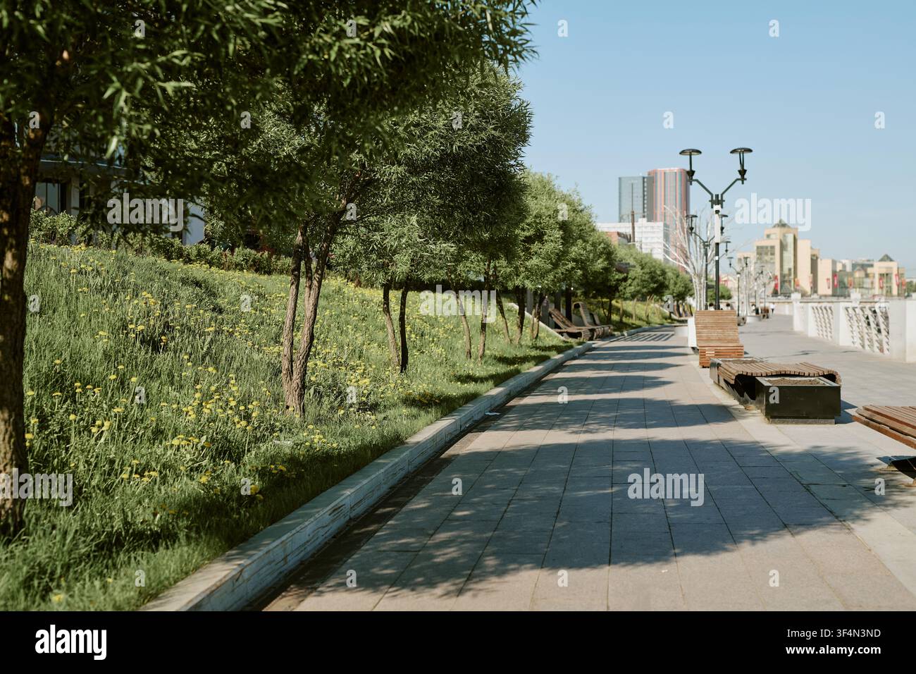 Sentiero del parco urbano sotto il sole Foto Stock