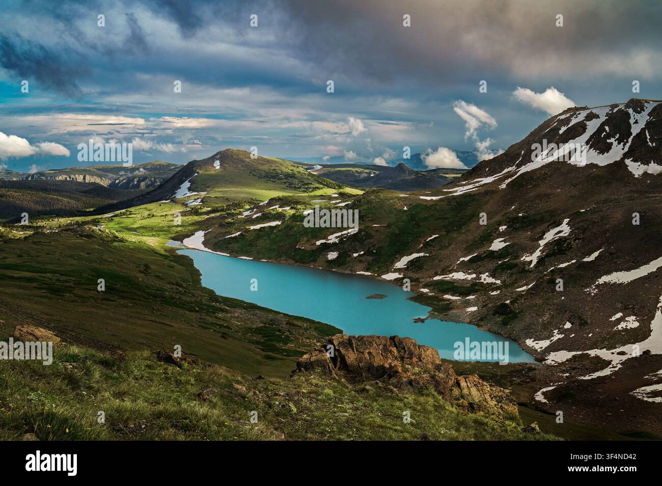 Il Gardner Lake, in alto nelle Beartooth Mountains, può essere visto dal Beartooth Pass. L'escursione fino al lago è di solo circa un miglio, ma risalire Foto Stock