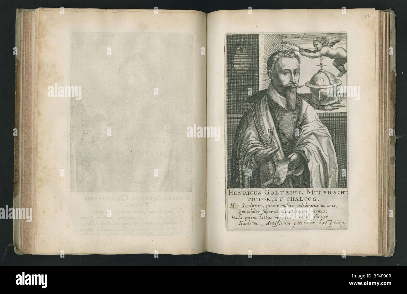 Ritratto di Hendrik Goltzius, pittore e incisore olandese, inciso da Robert de Baudous e pubblicato da Hendrik Hondius, 1610. Foto Stock