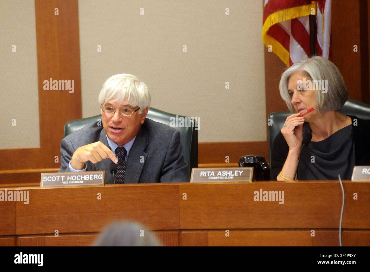 Rappresentante dello Stato del Texas/ Scott Hochberg (a sinistra) durante un'udienza, Austin, Texas, 19 giugno 2012. (Foto di John Anderson/The Austin Chronicle) Foto Stock