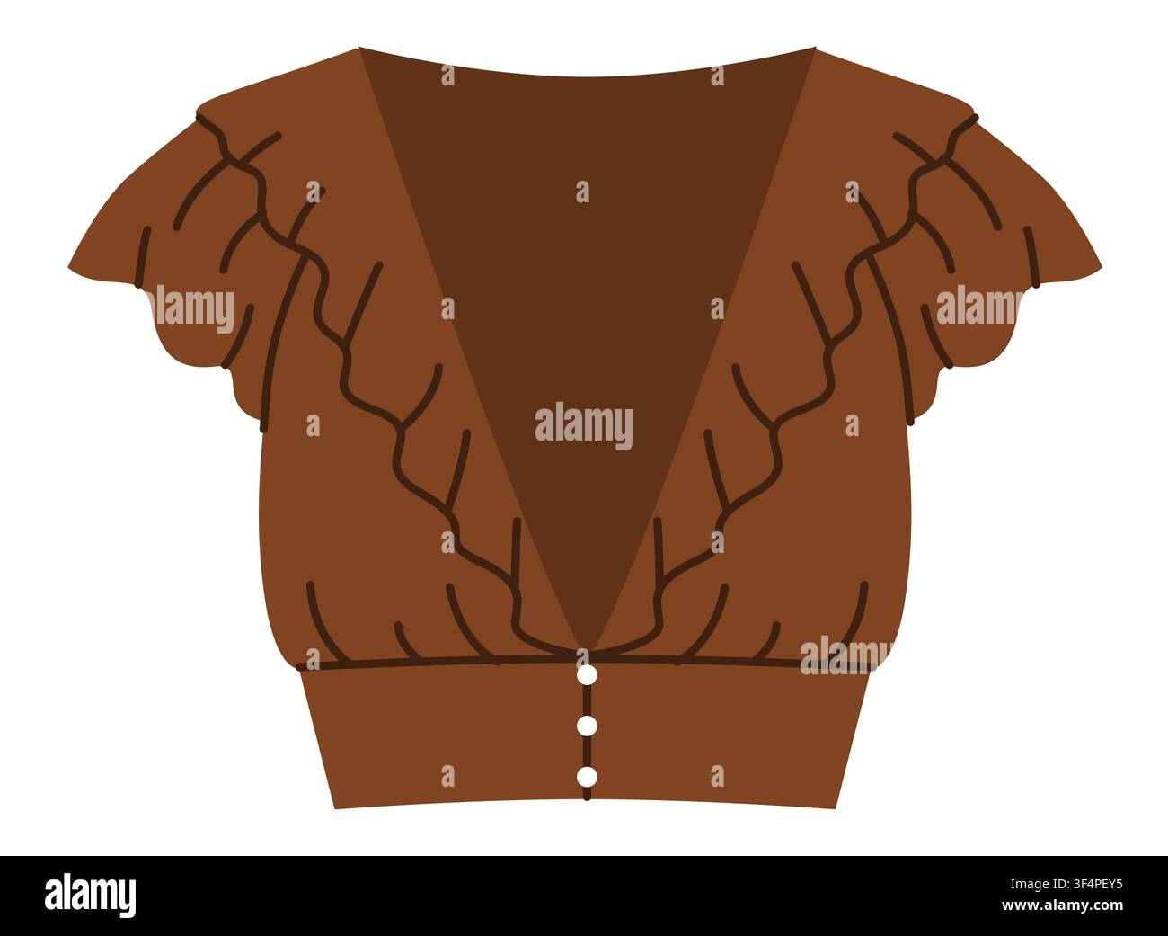 Camicetta con scollo a V svasato, maniche corte e vita morbida. Illustrazione tecnica di moda, vista frontale in stile piatto, silhouette leggera e pulita per il design di modelli di abbigliamento. Illustrazione Vettoriale