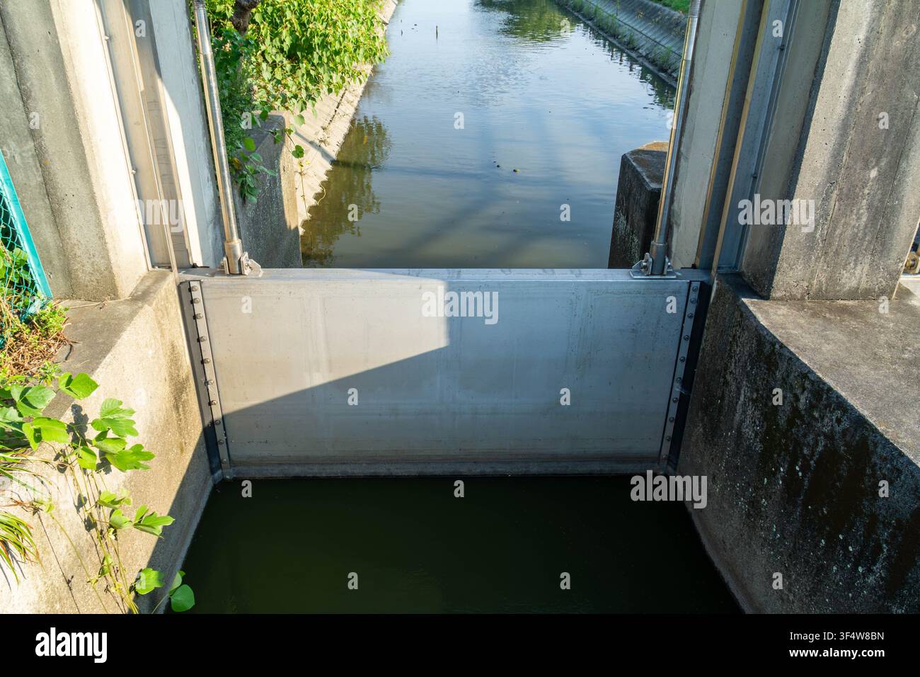La chiusa sud dello stagno Oike a Ninomiya, Iwata, prefettura di Shizuoka, Giappone, il 30 luglio 2026. Foto Stock
