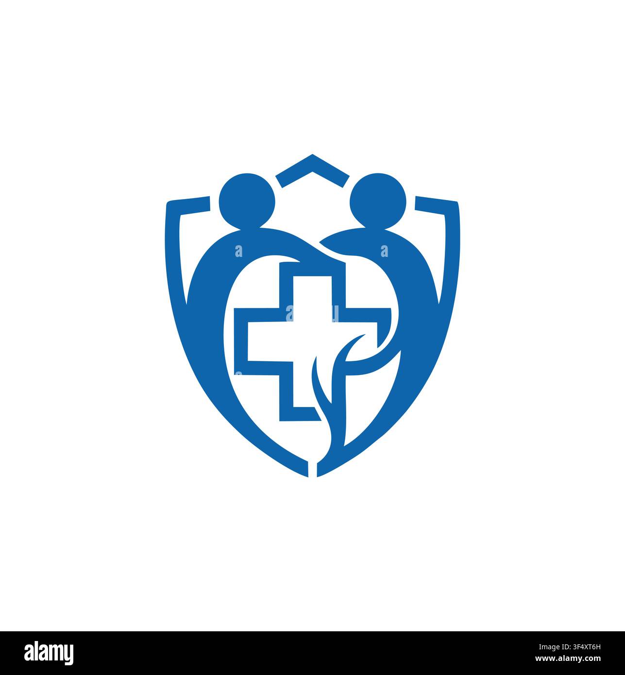Design di logo a croce medica per scudi di cura professionale moderna per le persone Illustrazione Vettoriale