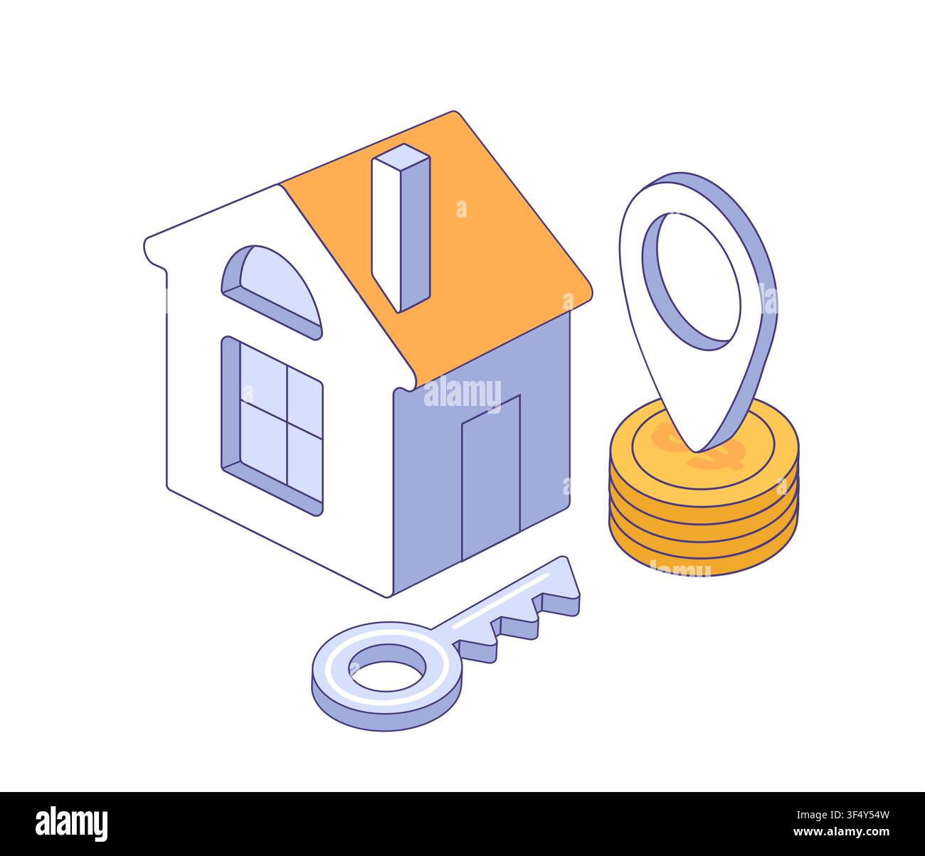 Concetto di vendita immobiliare con icona della casa. Illustrazione vettoriale piatta per il marketing immobiliare, volantino per l'acquisto di casa, pubblicità per mutui Illustrazione Vettoriale
