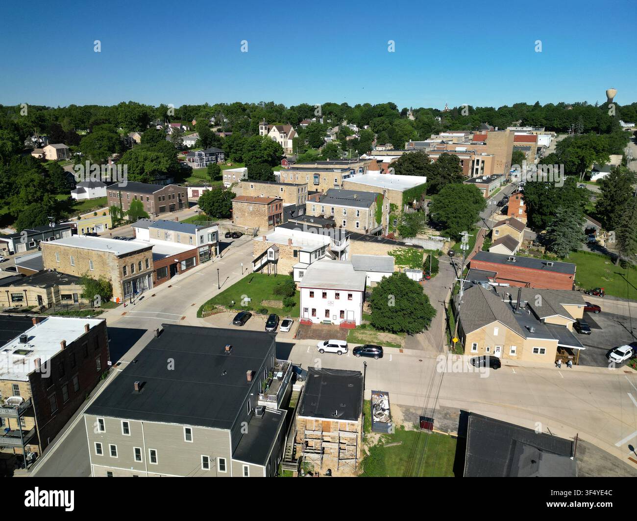 Vista aerea del centro di Mineral Point, Wisconsin in estate Foto Stock