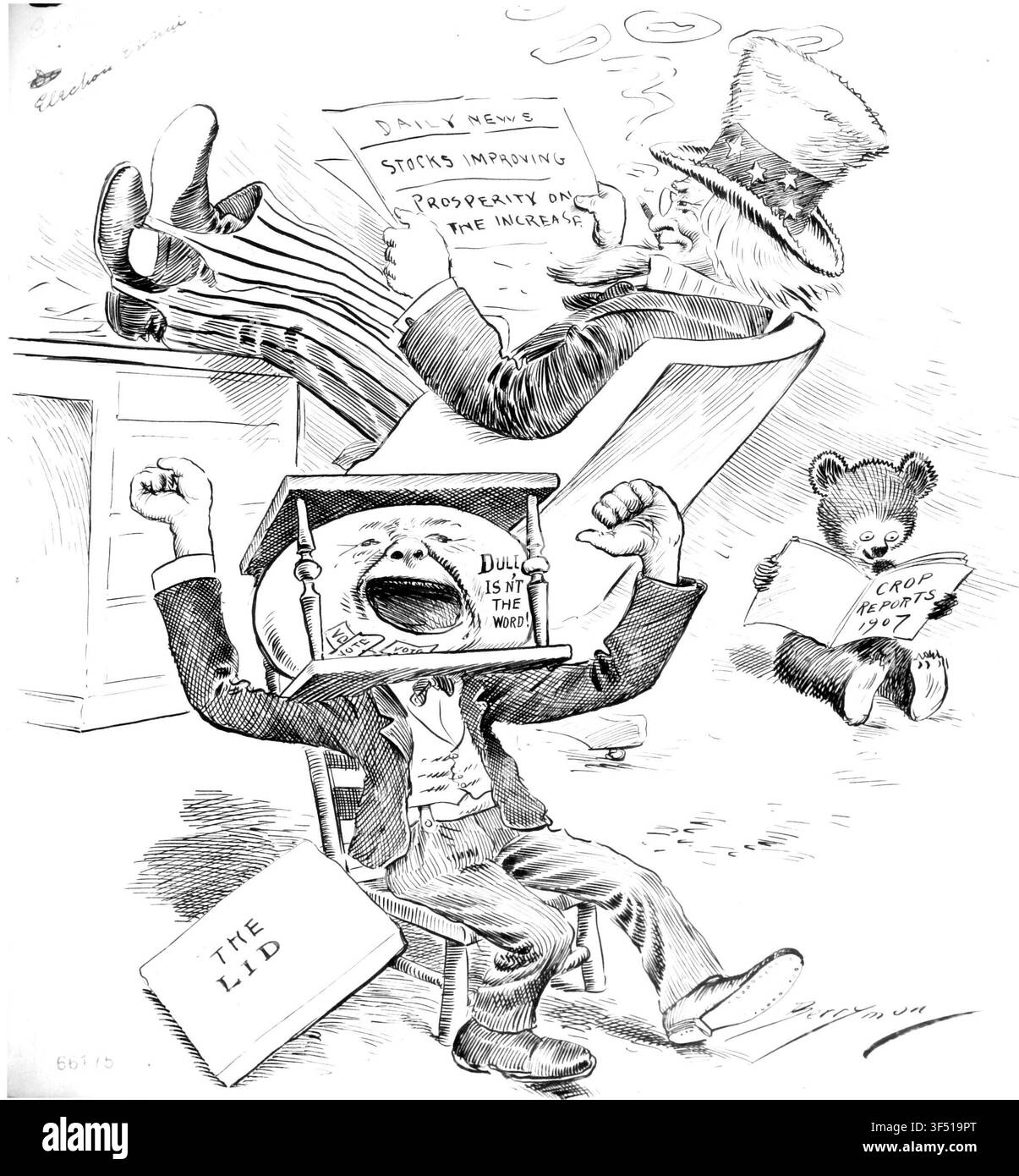 Una vignetta politica intitolata Election Ennui, creata da Clifford Berryman, un fumettista americano, dai Records del Senato degli Stati Uniti, che presenta una scena relativa all'apatia degli elettori durante un'elezione. Foto Stock