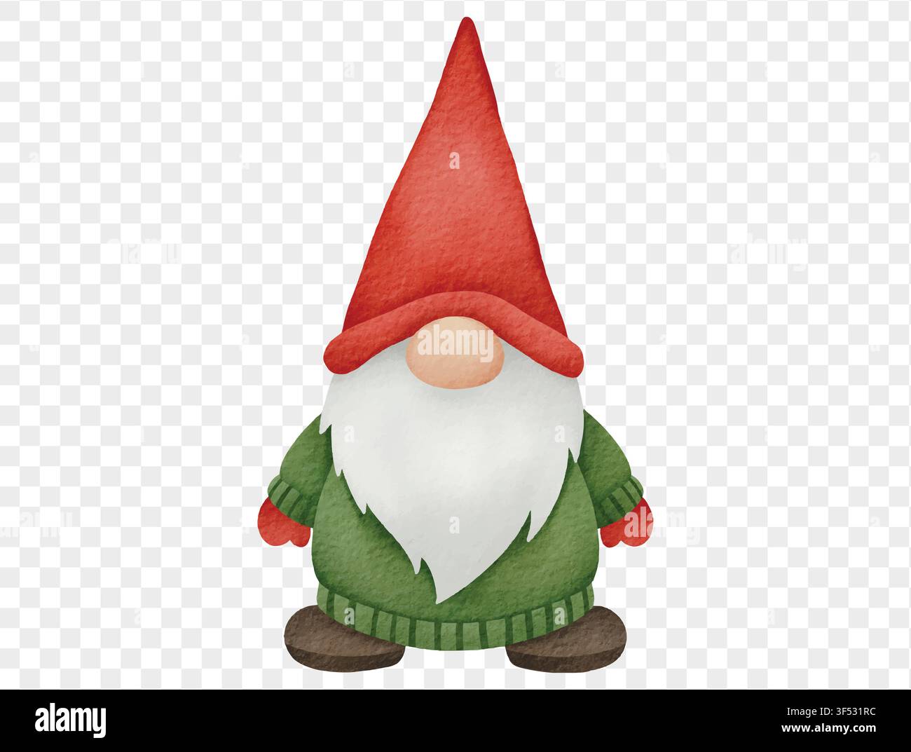 Gnomo natalizio acquerellato con cappello rosso, illustrazione carina e festosa per le vacanze invernali. Vettore. Illustrazione Vettoriale