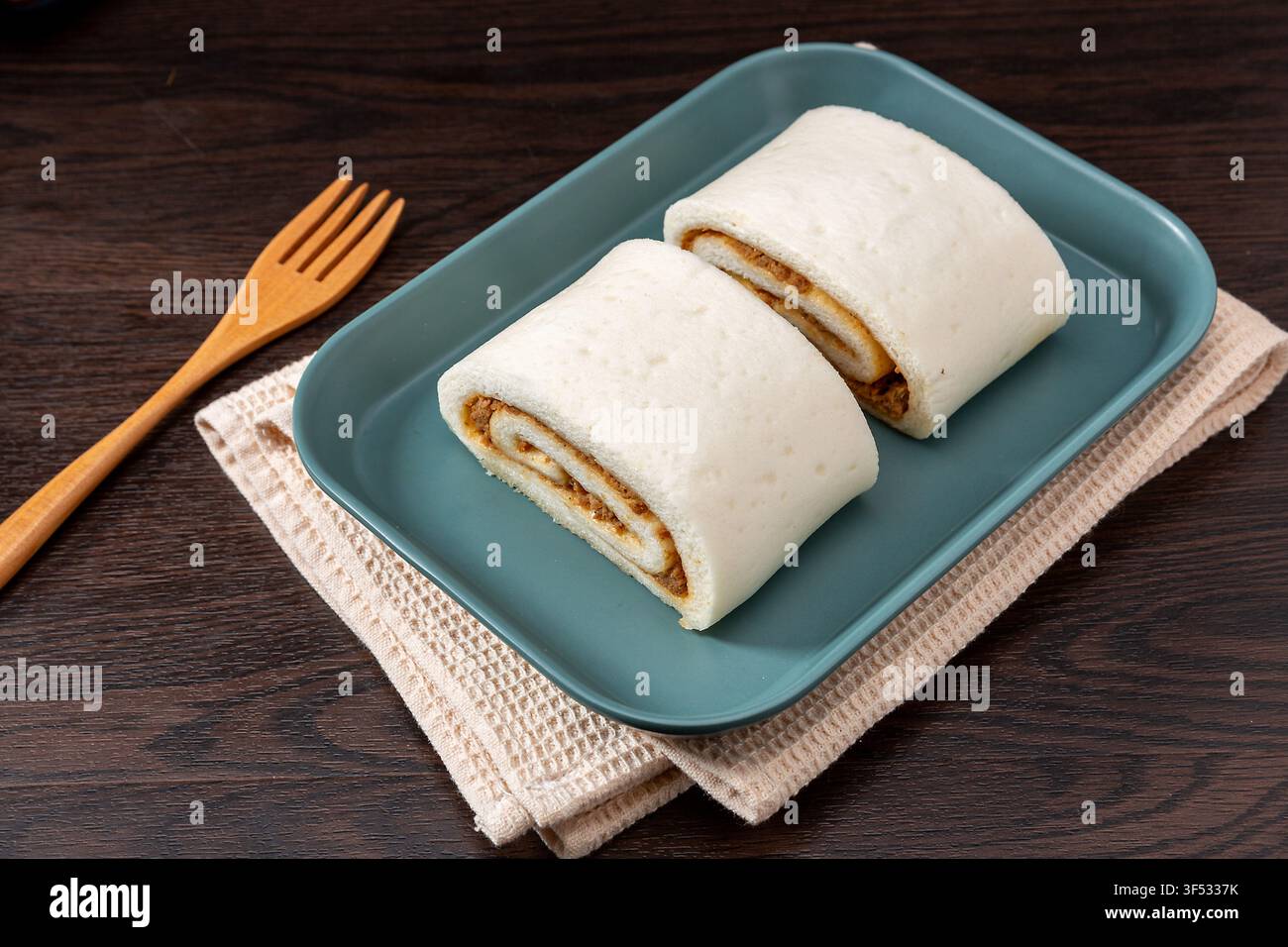 Involtino di carne al vapore cinese, panino al vapore, involtino di maiale a strati Foto Stock