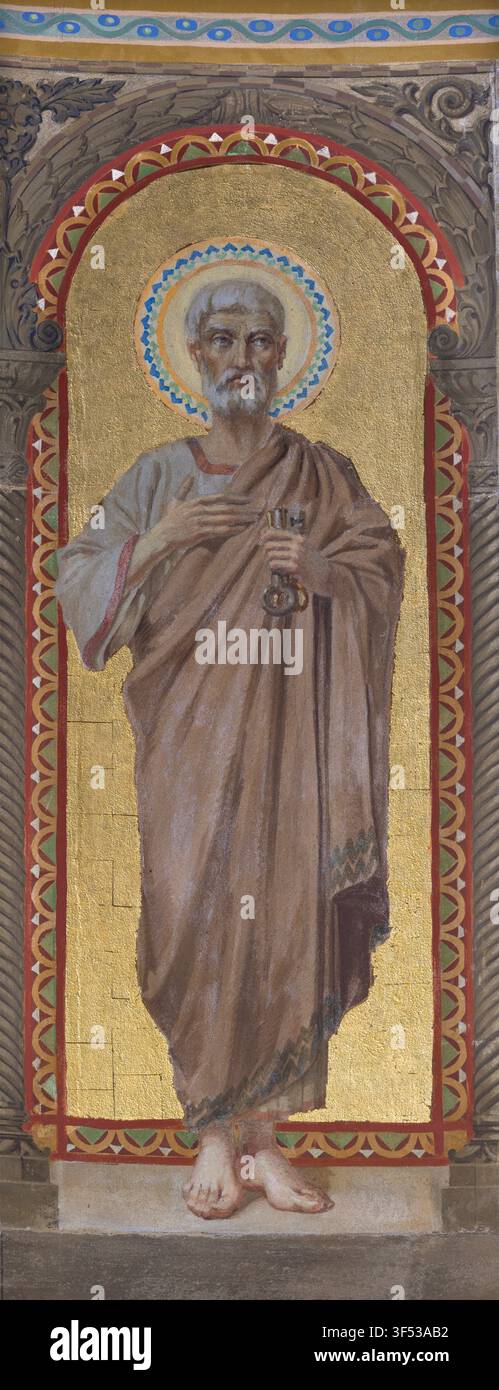 MONZA, ITALIA - 19 MARZO 2026: L'affresco di San Giovanni Evangelista nella chiesa Chiesa di San Carlo di Grandi dell'anno 1925. Foto Stock