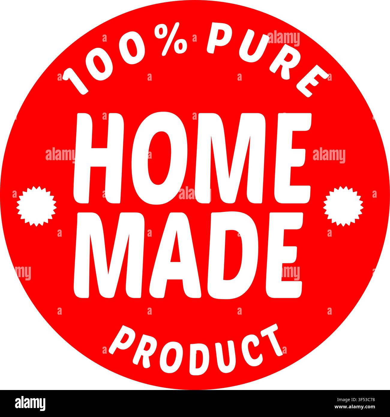 Vettore badge rotondo per etichetta prodotto 100% puro fatto in casa per imballaggi alimentari, branding e vendita al dettaglio, file eps modificabile Illustrazione Vettoriale