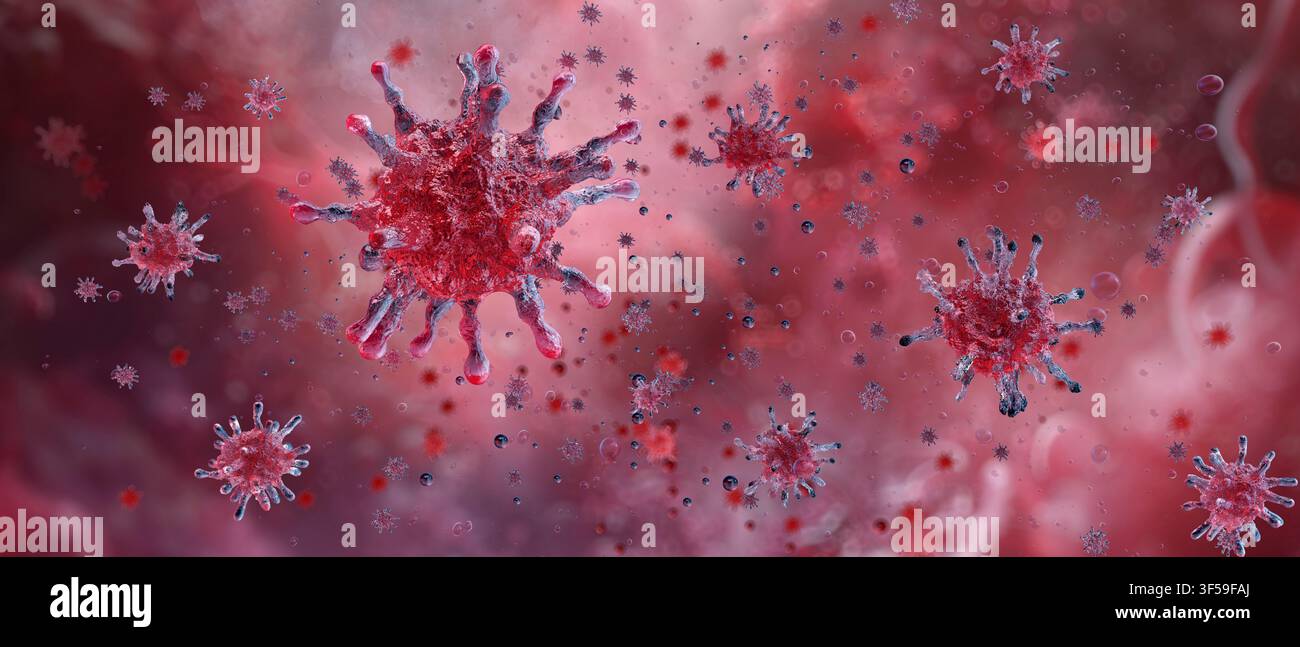 Particelle di virus, illustrazione. Foto Stock