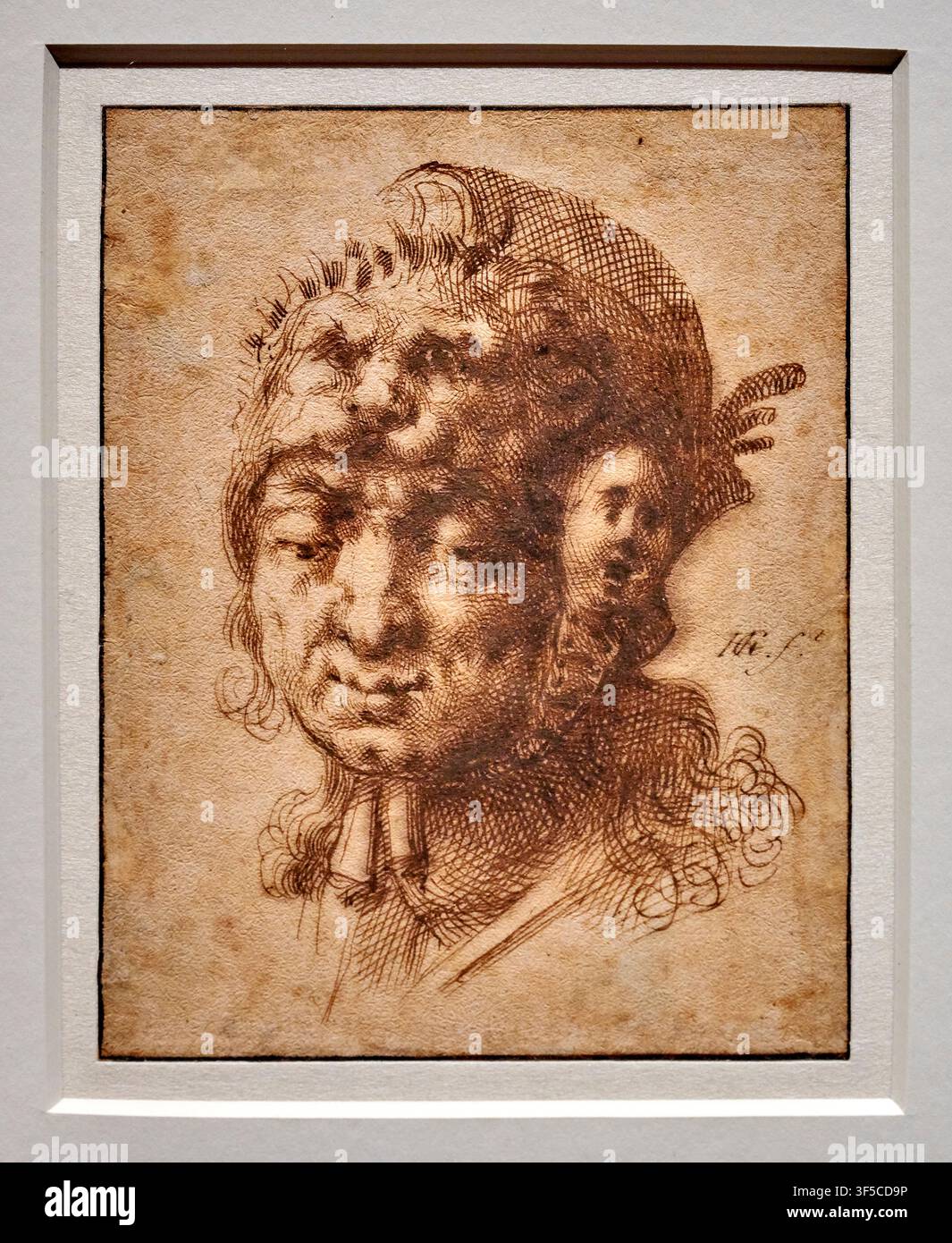 Testa di folla – penna e inchiostro metallogalvanico su carta – Hendrick Goltzius – fine del XVI secolo – Lille, Palais des Beaux Arts Foto Stock
