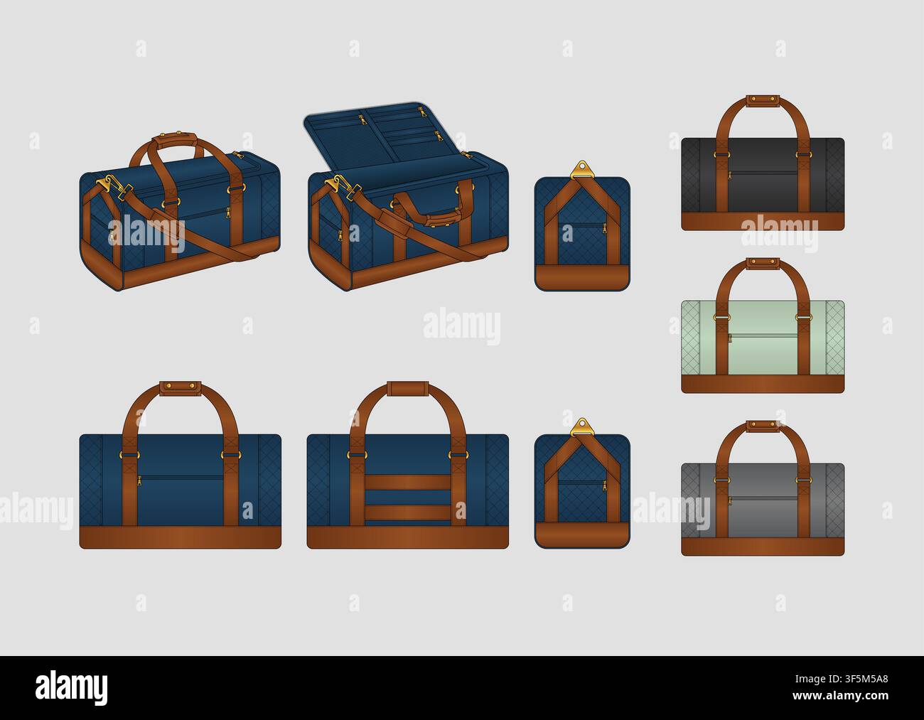 Pacchetto Tech Professionale alla Moda per Borsa da Viaggio di Lusso Duffle con Costruzione Multi-Vista, Sistema di Maniglia in Pelle, Cinghia a Spalla Staccabile Illustrazione Vettoriale