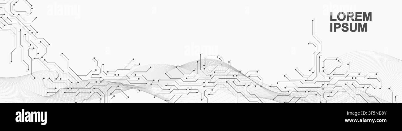 Sfondo astratto digitale della scheda madre. Design della struttura della tecnologia DEI circuiti stampati AI. Semiconduttore e processore per computer su modello banner tecnico Illustrazione Vettoriale
