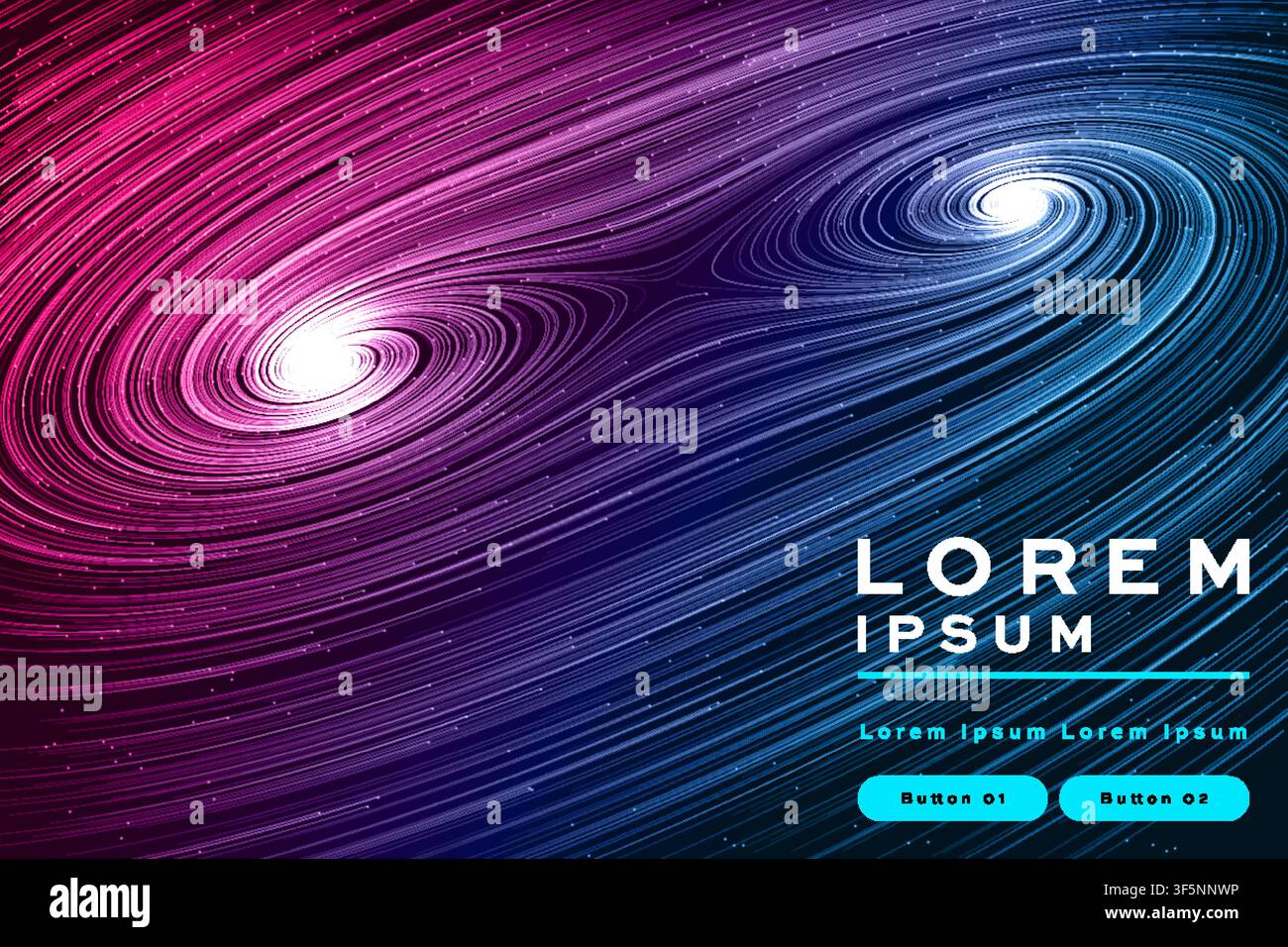 Sfondo astratto 3D con cerchi ondulati e linee sfumate rosa, viola, blu, design tech futuristico per banner, poster, modello di copertina. Illustrazione Vettoriale