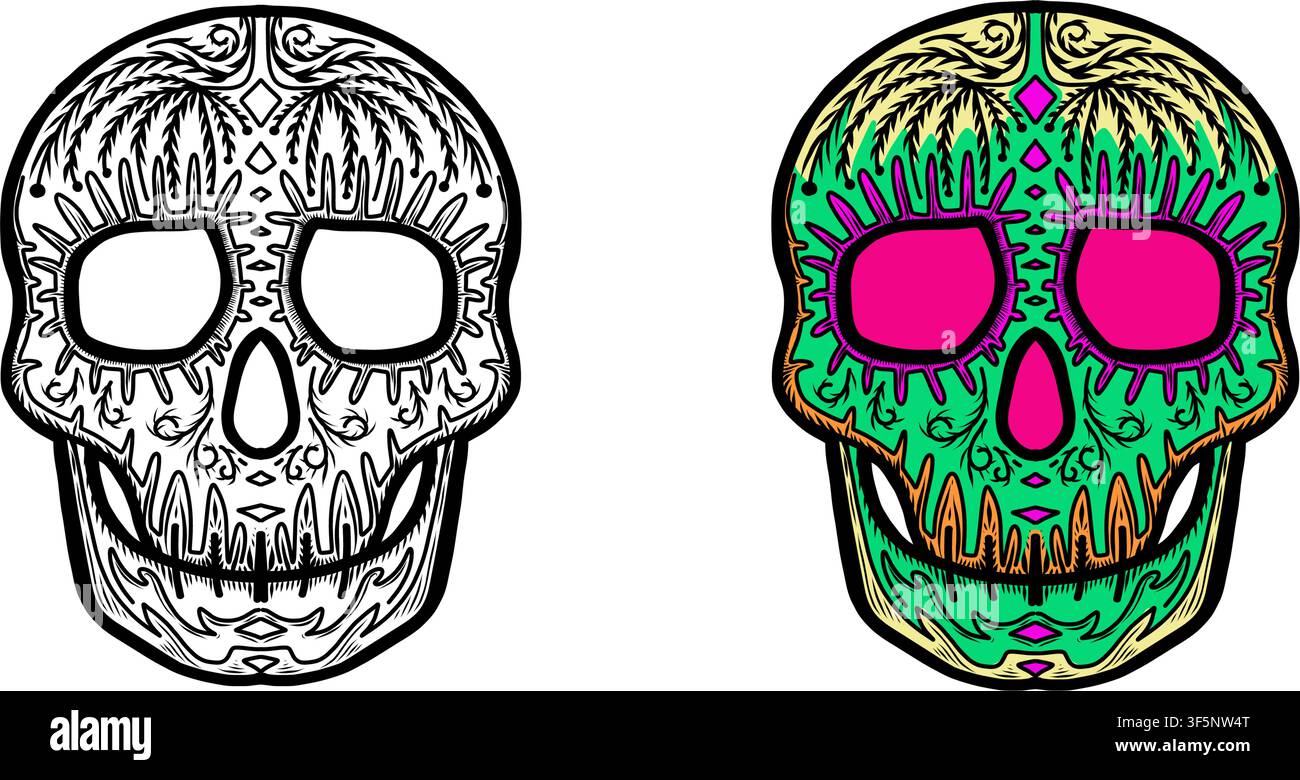 Teschio del Dia de Los Muertos. Illustrazione Vettoriale