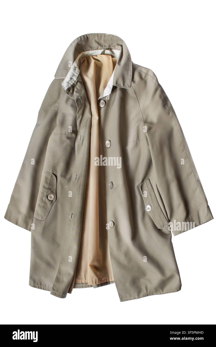 Cappotto vintage di cotone kaki isolato su sfondo bianco Foto Stock