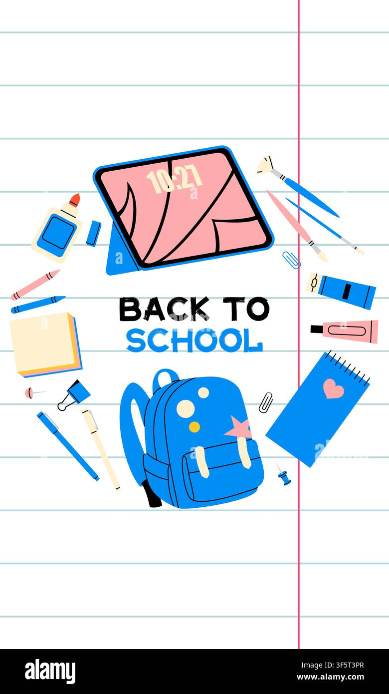 Banner verticale "Ritorno a scuola" con tablet Illustrazione Vettoriale