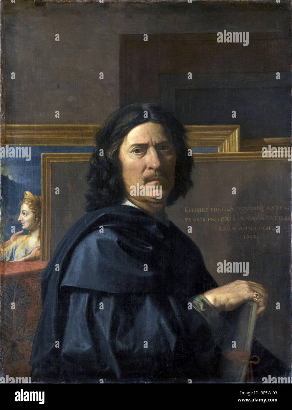 Nicolas Poussin (1594-1665), pittore barocco francese, Autoritratto all'età di 56 anni, pittura a olio su tela, 1650 Foto Stock