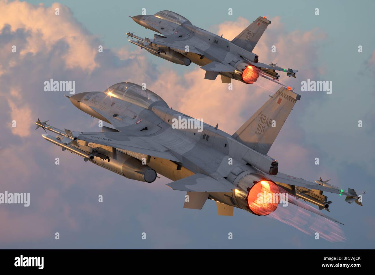 Un caccia polivalente F-16D durante un volo di combattimento Foto Stock
