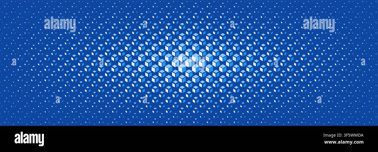 mezzotinta orizzontale di tono blu a forma di diamante ed esagono su blu navy per sfondo. Illustrazione Vettoriale