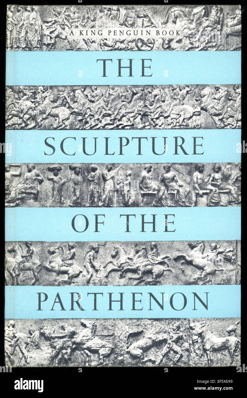Copertina rigida di un libro Penguin retrò di metà secolo degli anni '50, La Scultura del Partenone di P.E. Corbett. Atene, Grecia antica. 1959, Regno Unito Foto Stock