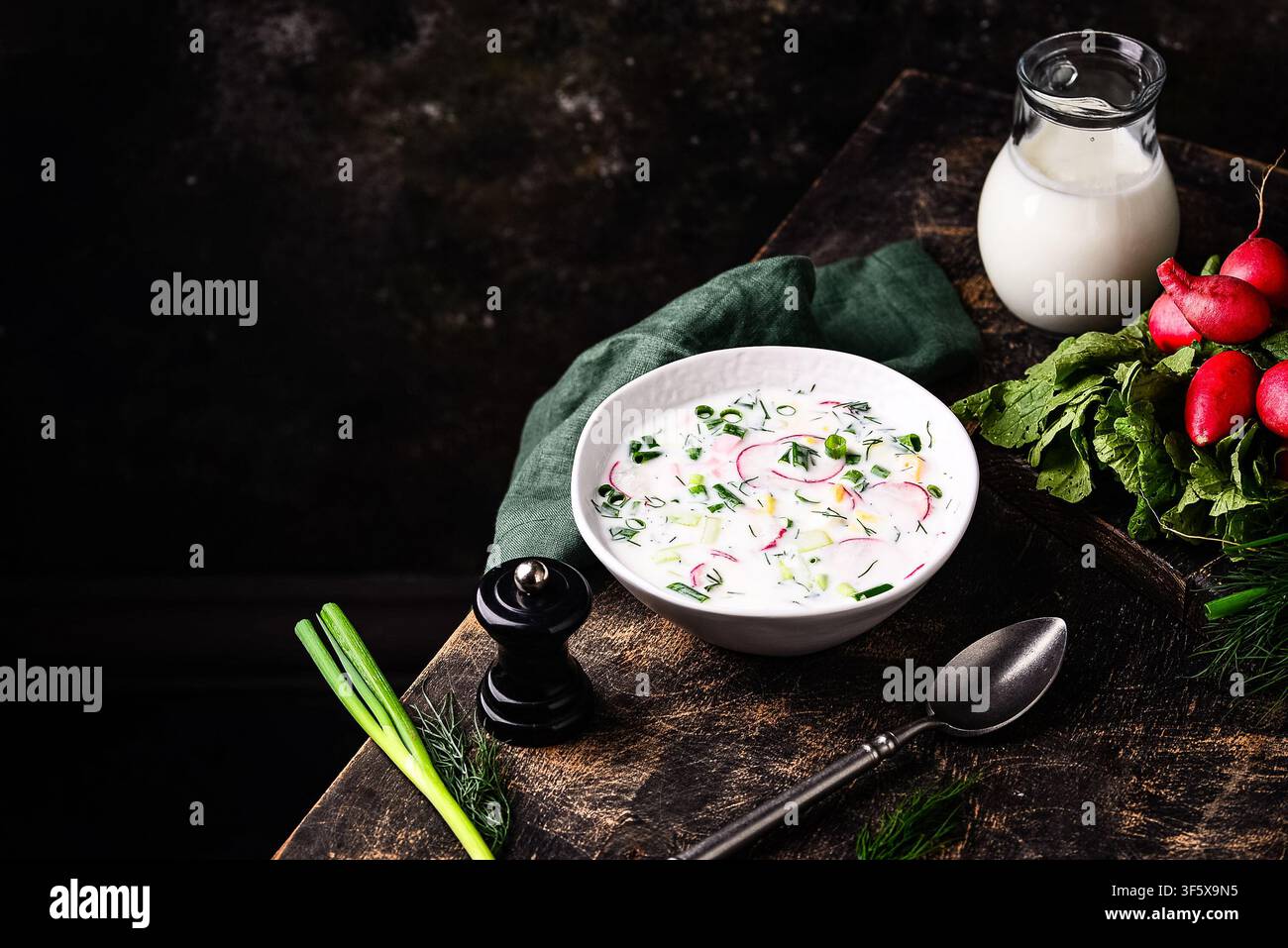 Okroshka, tradizionale zuppa fredda estiva Foto Stock