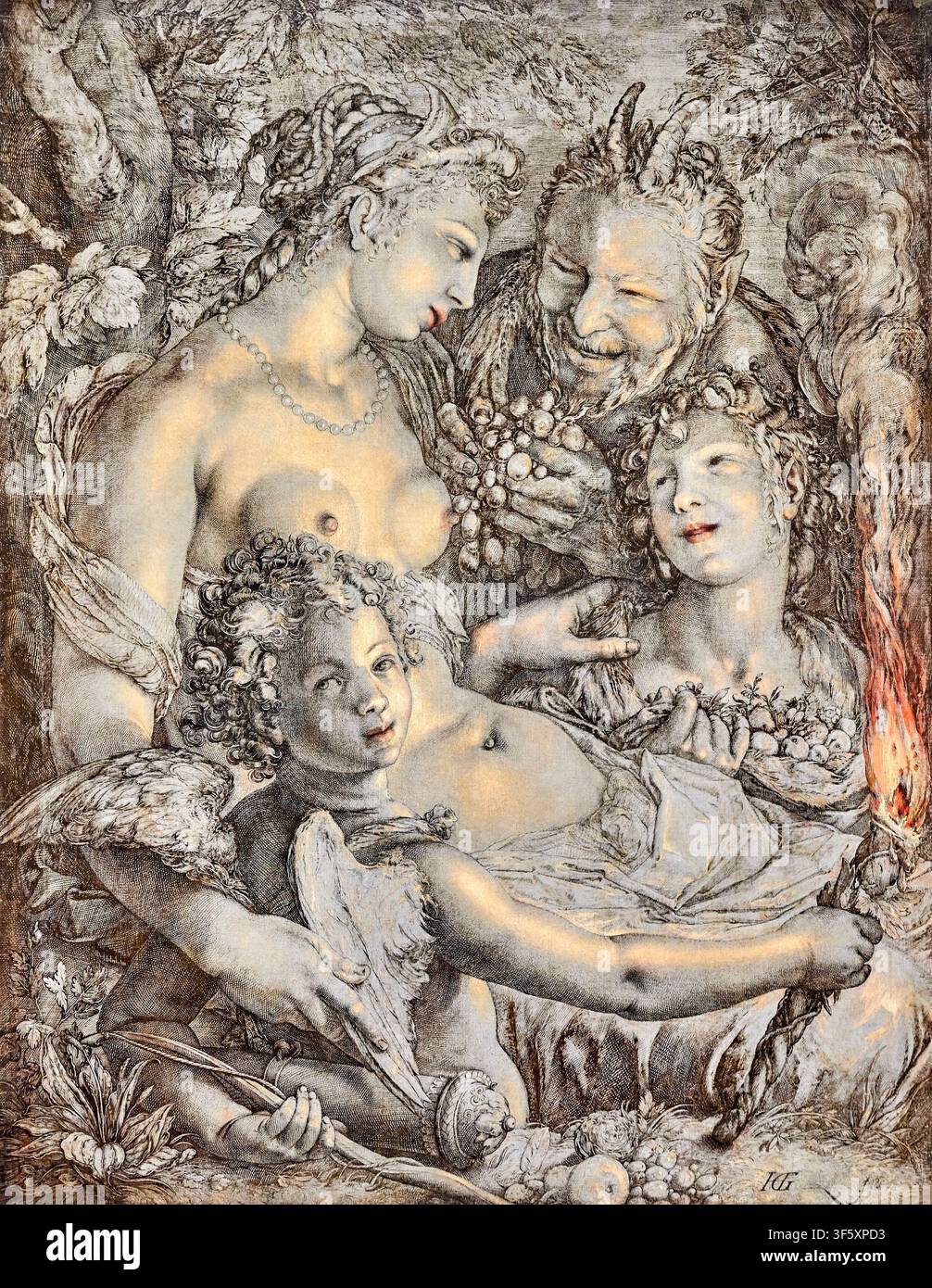 Senza Cerere e Libero, Venere si raffredda - penna, inchiostro e olio su tela - Hendrick Goltzius - 1603 - Philadelphia, Museum of Art Foto Stock