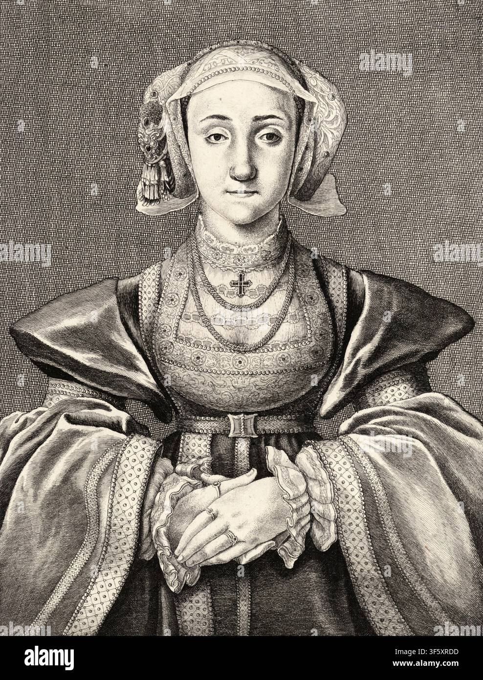 Anna di Clèves (1515-1557), regina consorte d'Inghilterra come quarta moglie di Enrico VIII (gennaio-luglio 1540), incisione di ritratto di Wenceslaus Hollar, 1648 Foto Stock