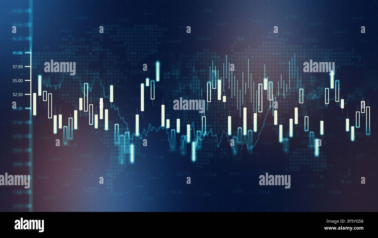Grafico aziendale che mostra dati di trading in borsa con prezzi nel tempo e tendenze di mercato in formato digitale Foto Stock