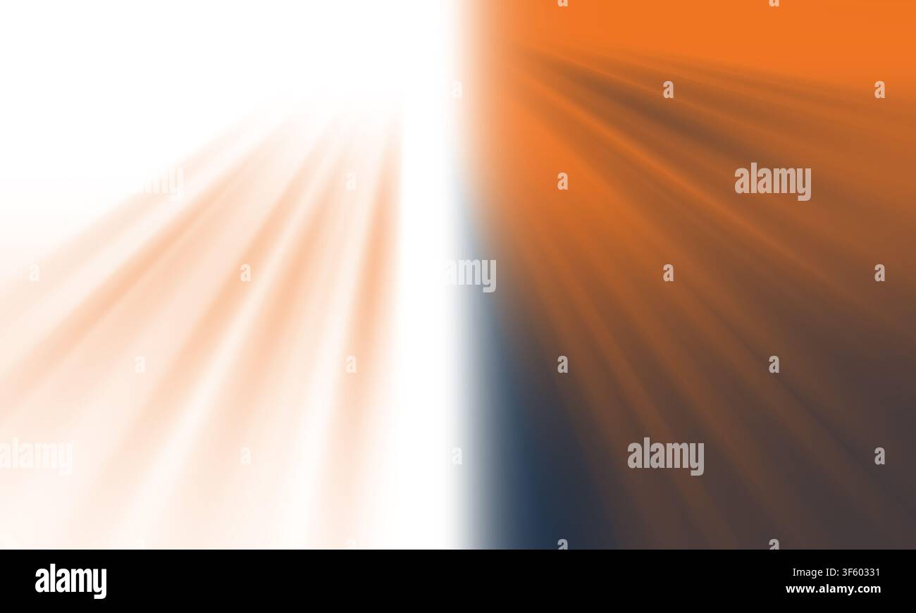 Sfondo astratto con effetto di sfocatura dinamica e strisce di luce verticali in toni arancioni, bianchi e blu scuro, che creano un senso di velocità e ene Foto Stock