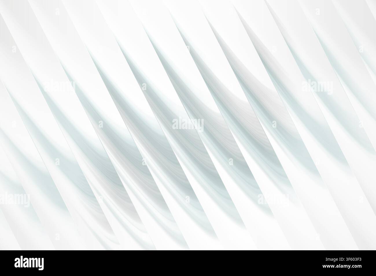 Uno sfondo di arte digitale astratta ad alta risoluzione con strutture diagonali a forma di onda ripetute in sfumature di blu tenue e bianco, che creano profondità. Foto Stock