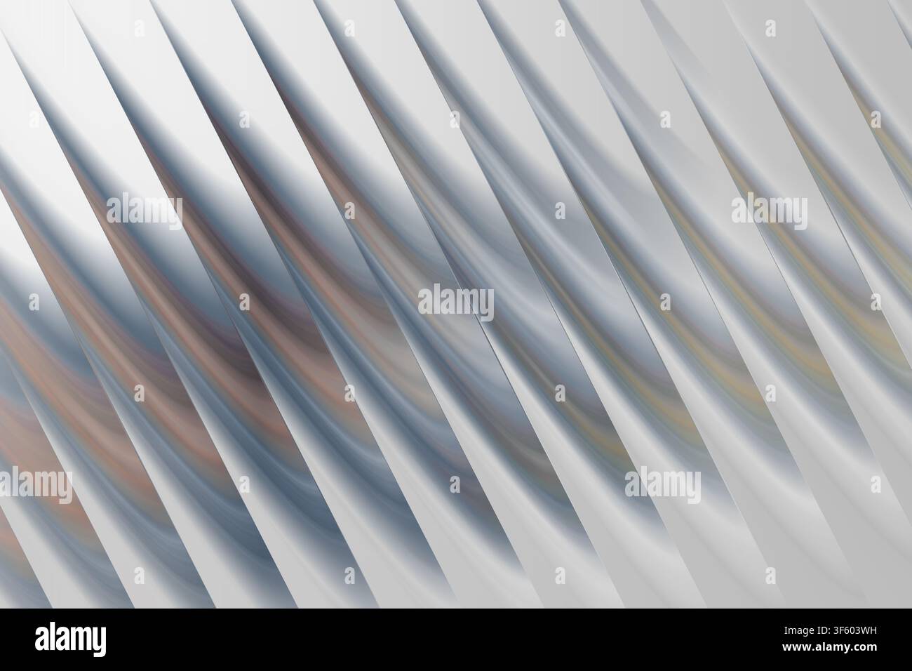Uno sfondo astratto ad alta risoluzione con onde lisce e diagonali fluenti in toni argentati metallici e grigi, creando un senso di profondità e movimento Foto Stock