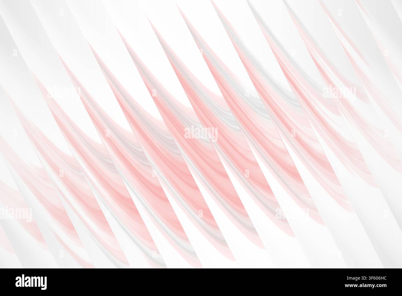 Un'elegante rappresentazione 3D astratta con strutture a onde ripetitive in toni morbidi di rosa e bianco, adatta per sfondi di design moderno. Foto Stock