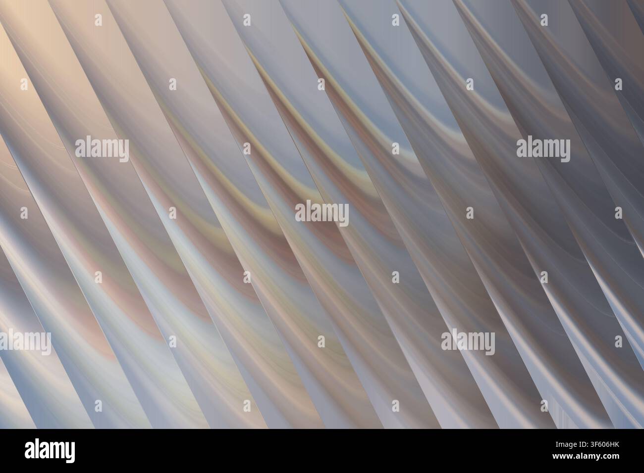 Uno sfondo astratto minimalista con curve diagonali morbide ed eleganti e onde in tonalità di grigio, argento e caldi accenti sottili. Foto Stock