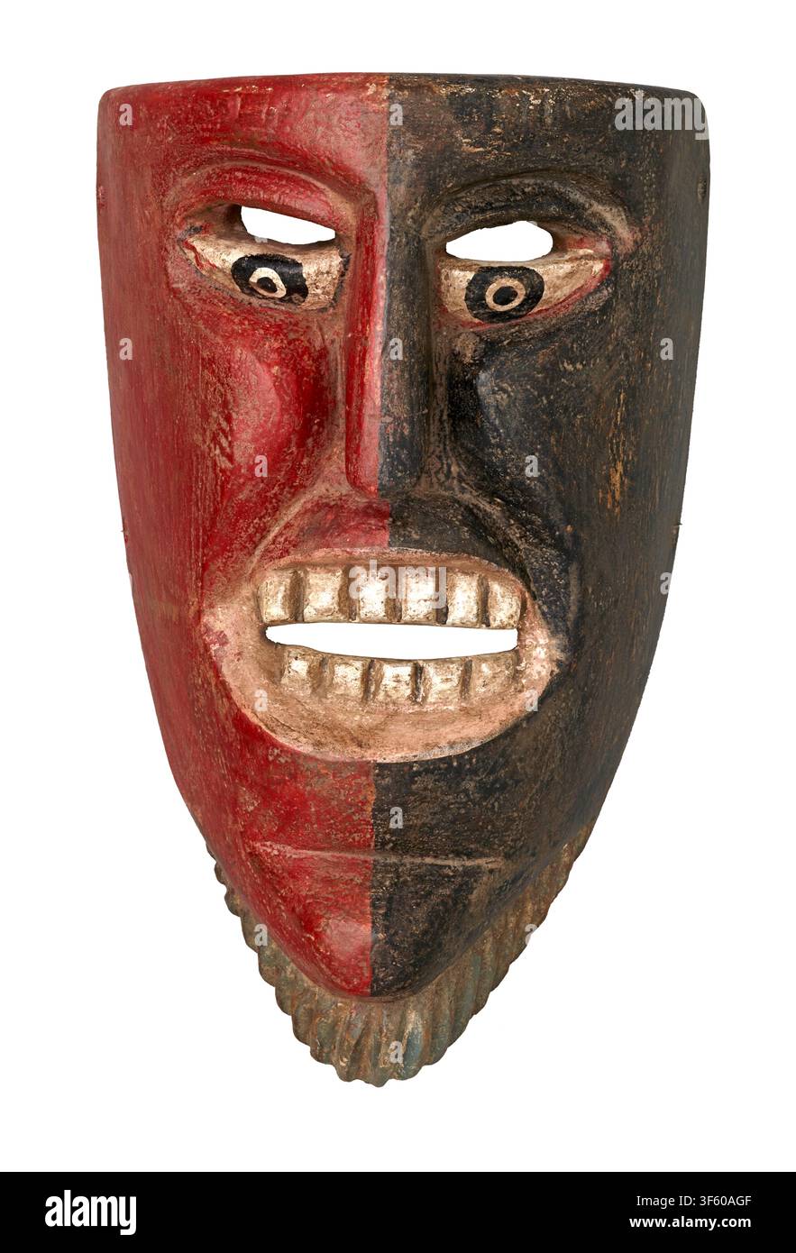 Maschera di uomo barbuto. Cultura: Nahua. Messico  Le maschere di uomini barbuti nelle comunità nahua del Messico rappresentano tipicamente conquistatori spagnoli, coloni europei o anziani ancestrali ('barbones') utilizzate nei drammi di danza tradizionali come la Danza della Conquista o le celebrazioni del Carnevale Foto Stock