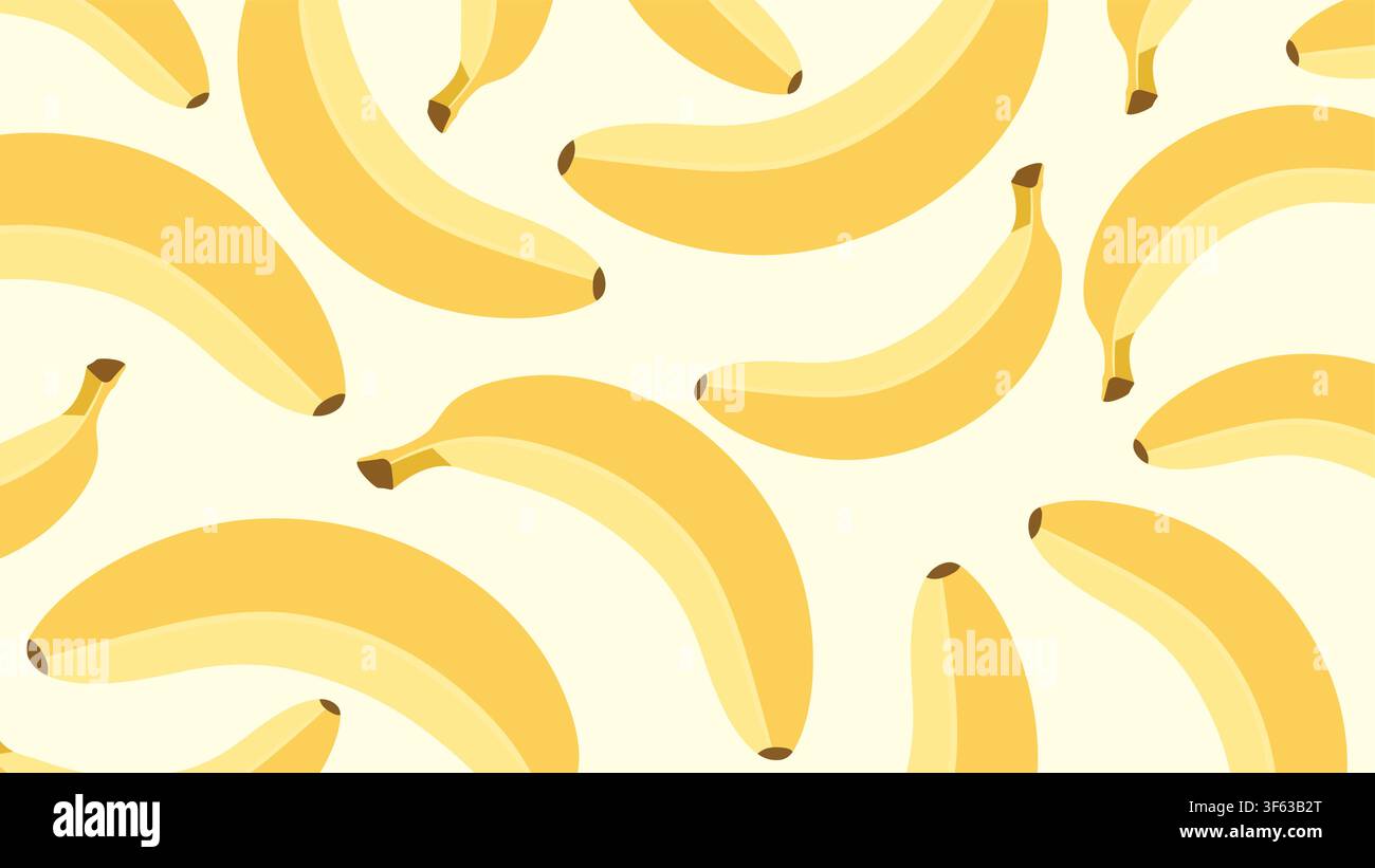 Modello a banana senza cuciture con frutti tropicali giallo brillante, sfondo alimentare vettoriale minimalista Illustrazione Vettoriale
