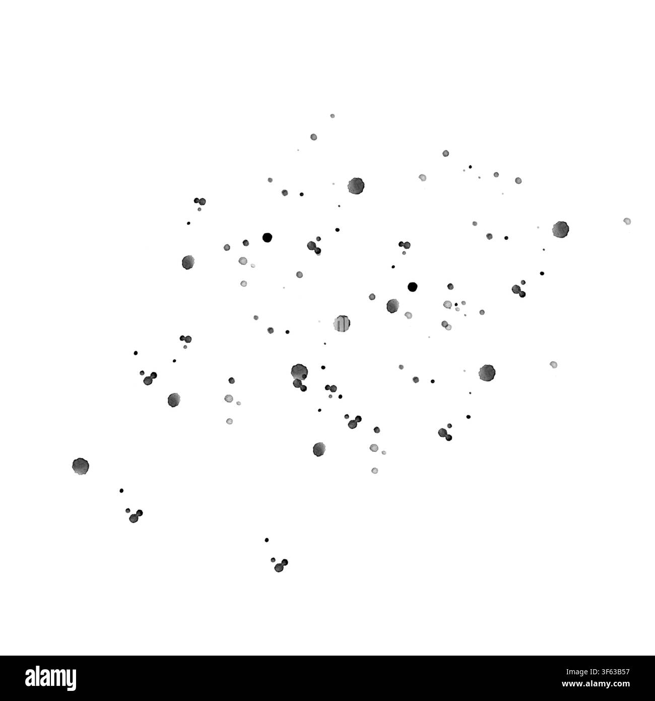 Gocce di acquerello nero su uno sfondo bianco Foto Stock