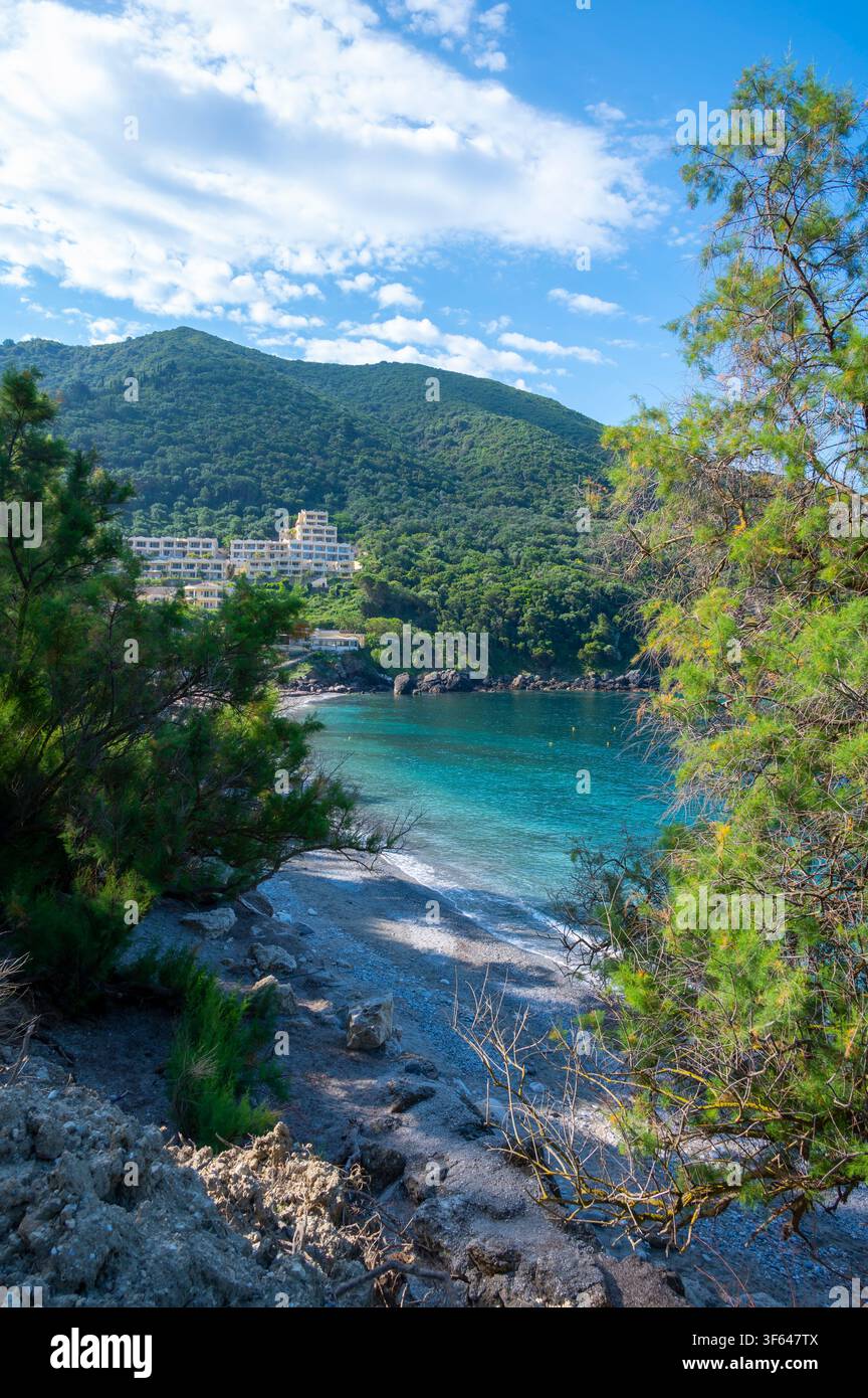 Grecia, Europa sud-orientale, Corfù, un'isola greca al largo della costa nord-occidentale nel Mar Ionio, Ermones Foto Stock