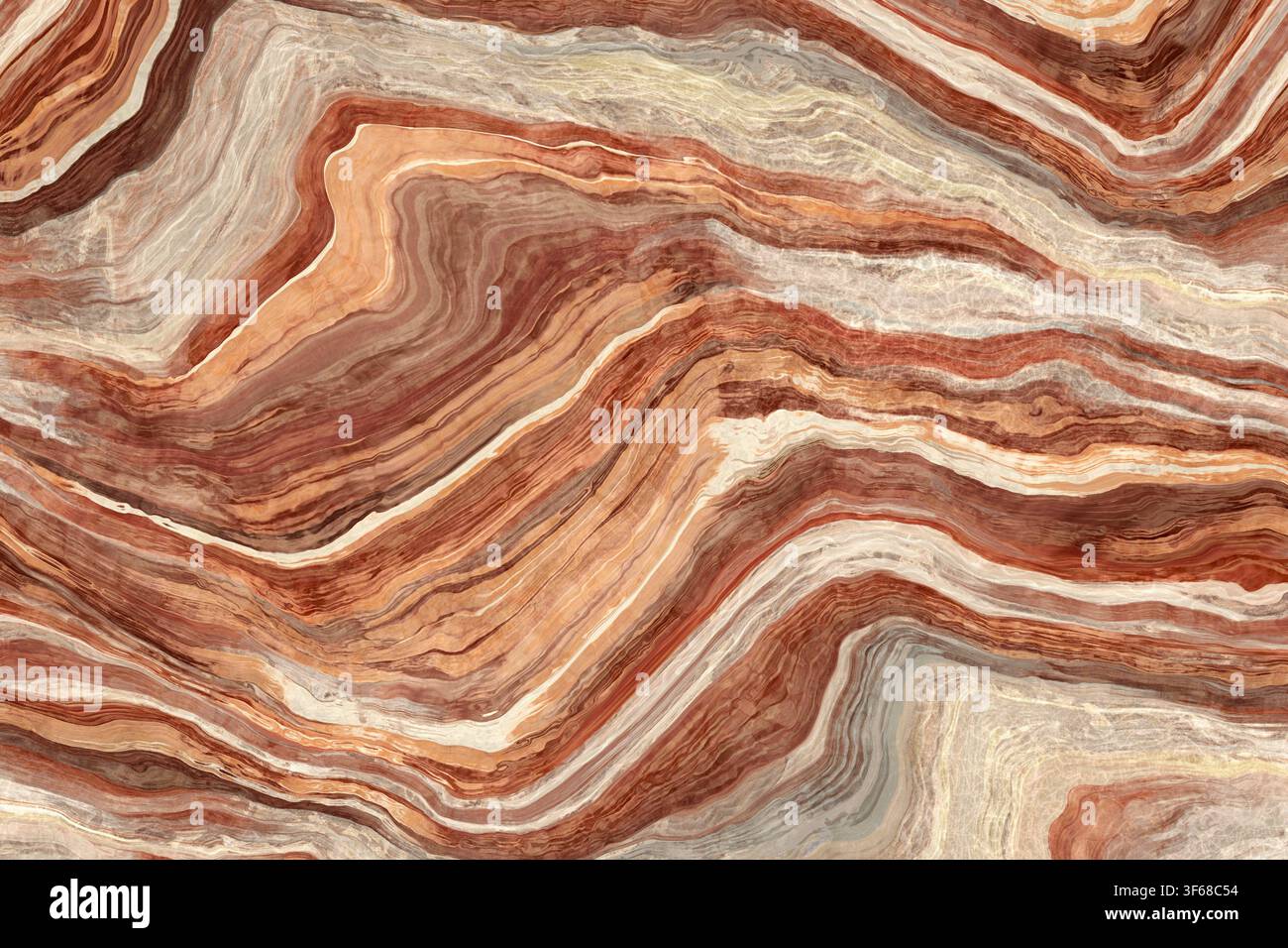 Ricca trama di marmo rosso terracotta e onice crema che mostra audaci strati minerali drammatici. Foto Stock