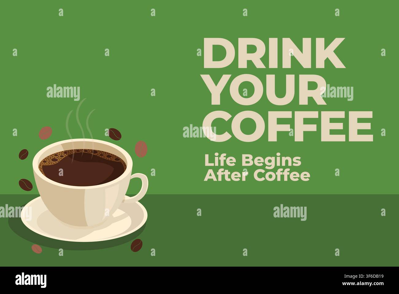 Poster con tipografia "Drink Your Coffee" con illustrazione minimalista di tazza da caffè e arte murale retrò caffè Illustrazione Vettoriale