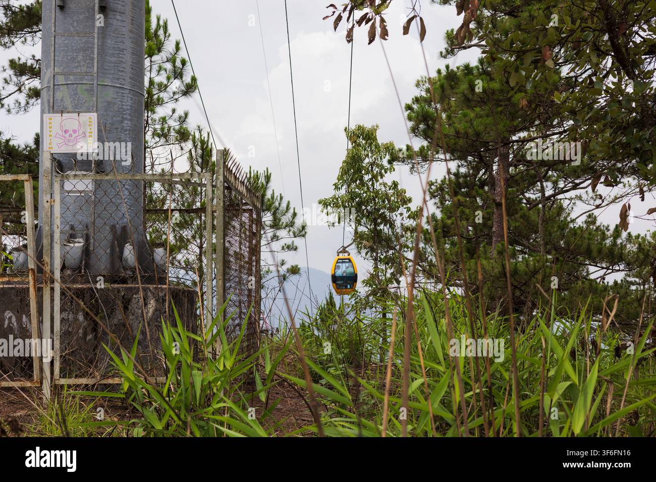 Cabina del teleferico di Da Lat sopra la vegetazione tropicale, Da Lat, Vietnam Foto Stock