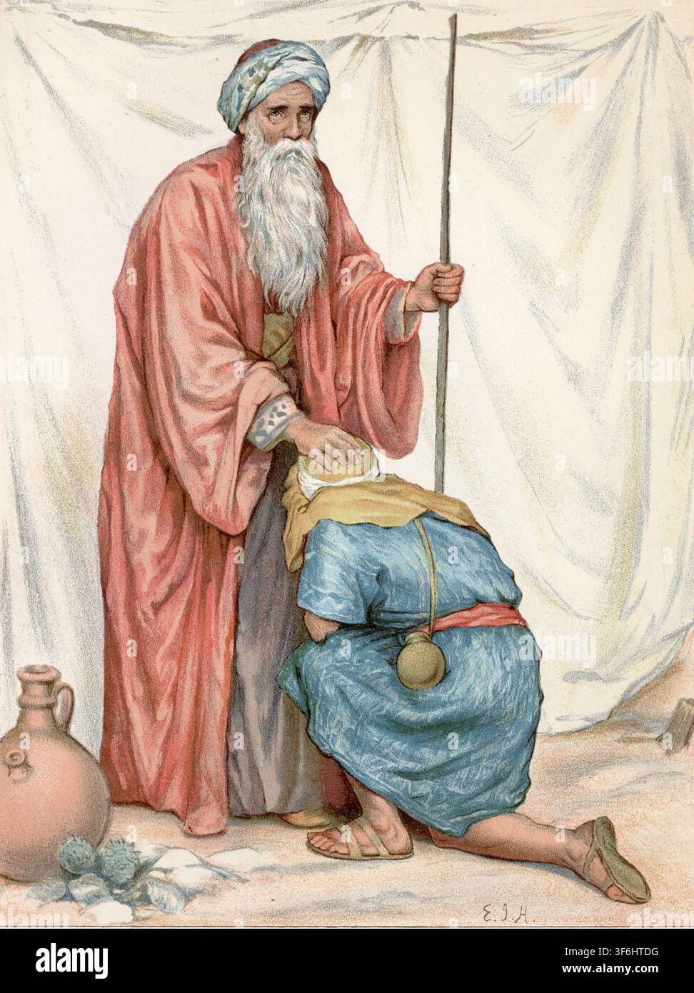 Samuel e David. I Samuele XVI, 12.13. Litografia di Cassell & Co. da un dipinto di E.J. Harrington. Dalla Bibbia familiare nazionale illustrata con i commenti di Scott e Henry. A cura di Rev. John Eadie D.D.L.L.D., professore di letteratura biblica alla Chiesa presbiteriana unita, pubblicata intorno al 1890. Foto Stock