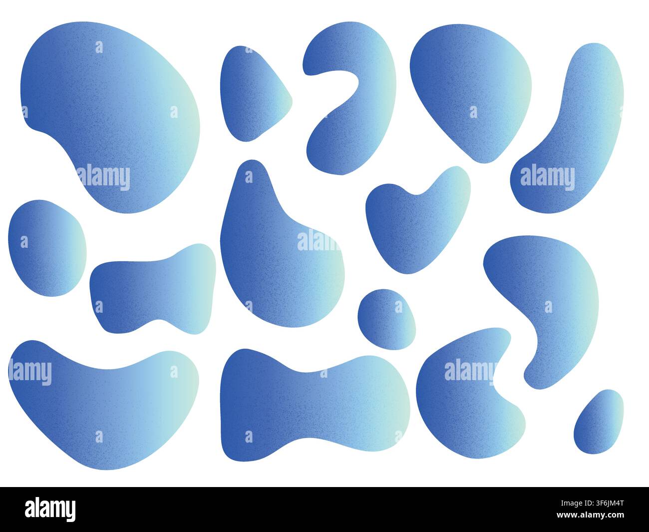 Forme organiche liquide funky astratte con sfumatura in blu vibrante. Forme a bolle di schizzi vettoriali. Elementi grafici irregolari con sfumature Illustrazione Vettoriale