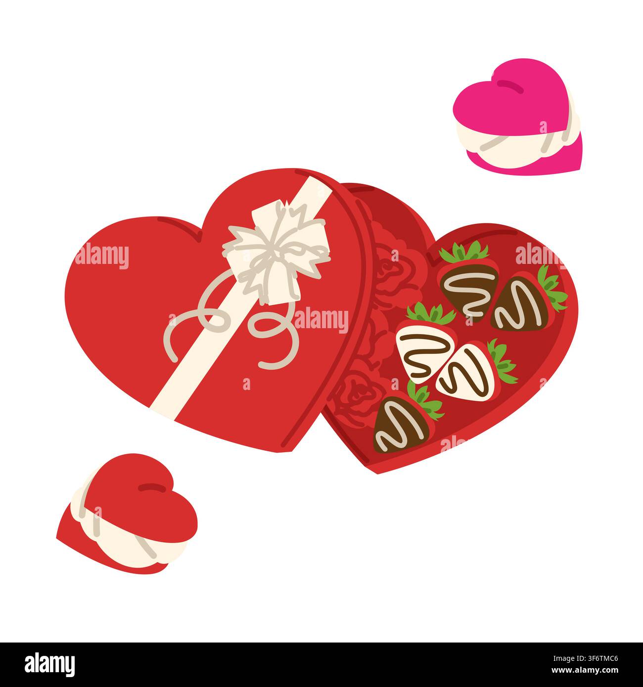 Scatola a forma di cuore con fragole e macarons Illustrazione Vettoriale