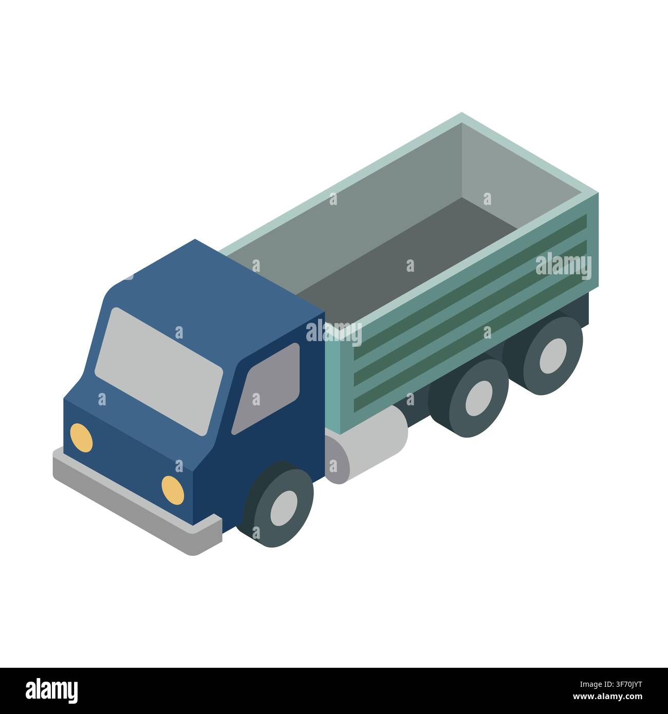 Illustrazione vettoriale isometrica di camion per lo smaltimento dei rifiuti per la costruzione e la logistica su sfondo bianco isolato Illustrazione Vettoriale