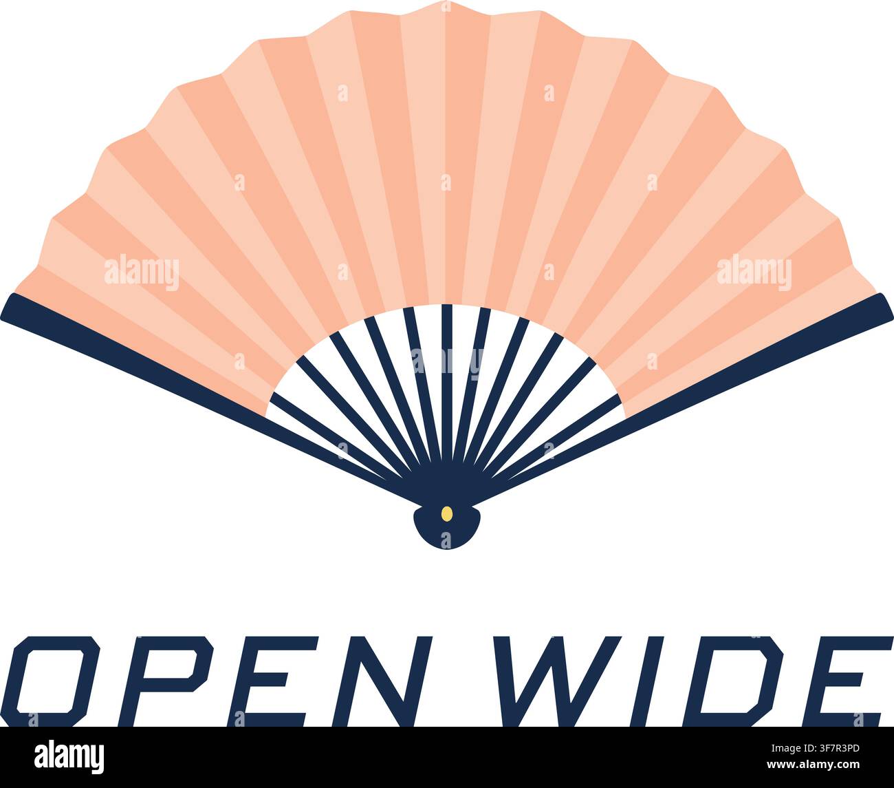 Un ventaglio piatto vettoriale completamente aperto con il testo inglese Open Wide. Illustrazione Vettoriale