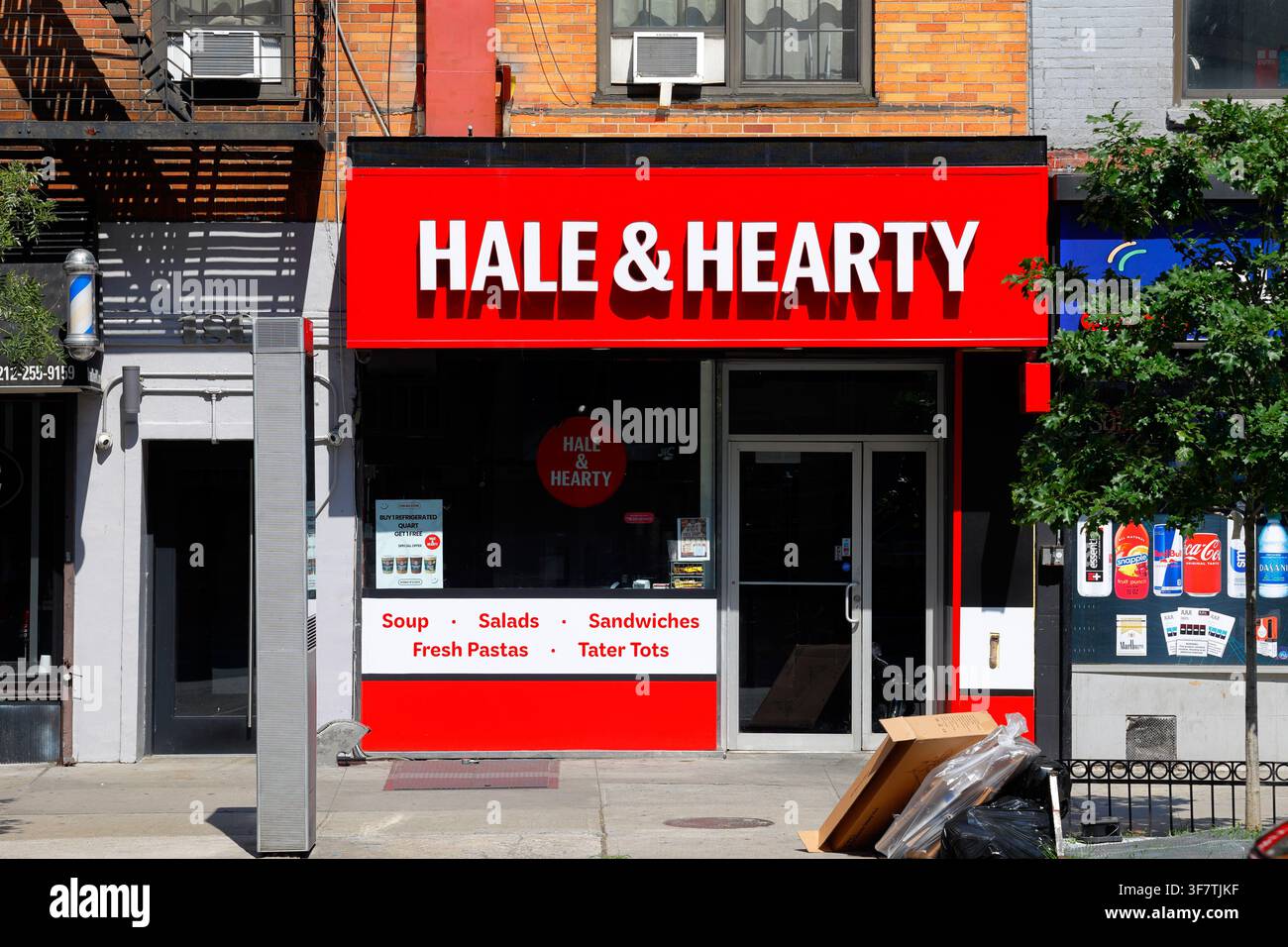 Hale & Hearty, 180 7th ave, New York, NYC vetrina di una gastronomia di zuppe e panini nel quartiere Chelsea di Manhattan. Foto Stock