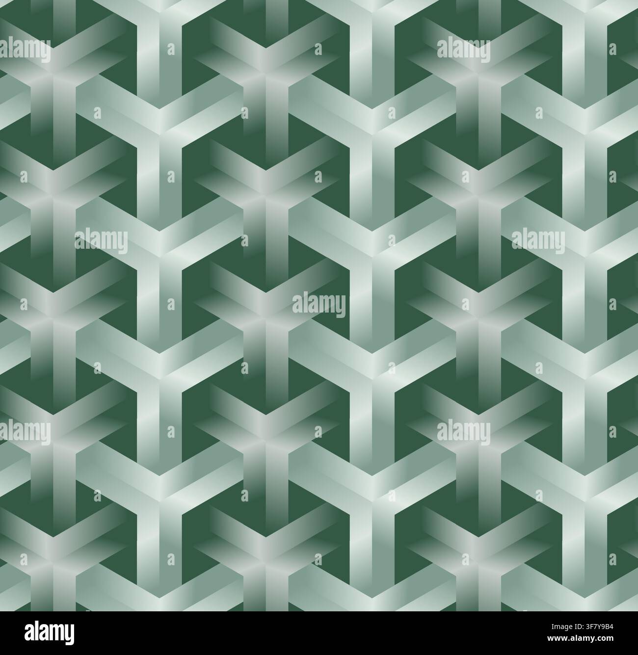 Modello geometrico 3D senza cuciture, Sfondo moderno a griglia isometrica a cubo, Illusione ottica vettoriale a linee interconnesse verde smeraldo. Illustrazione Vettoriale