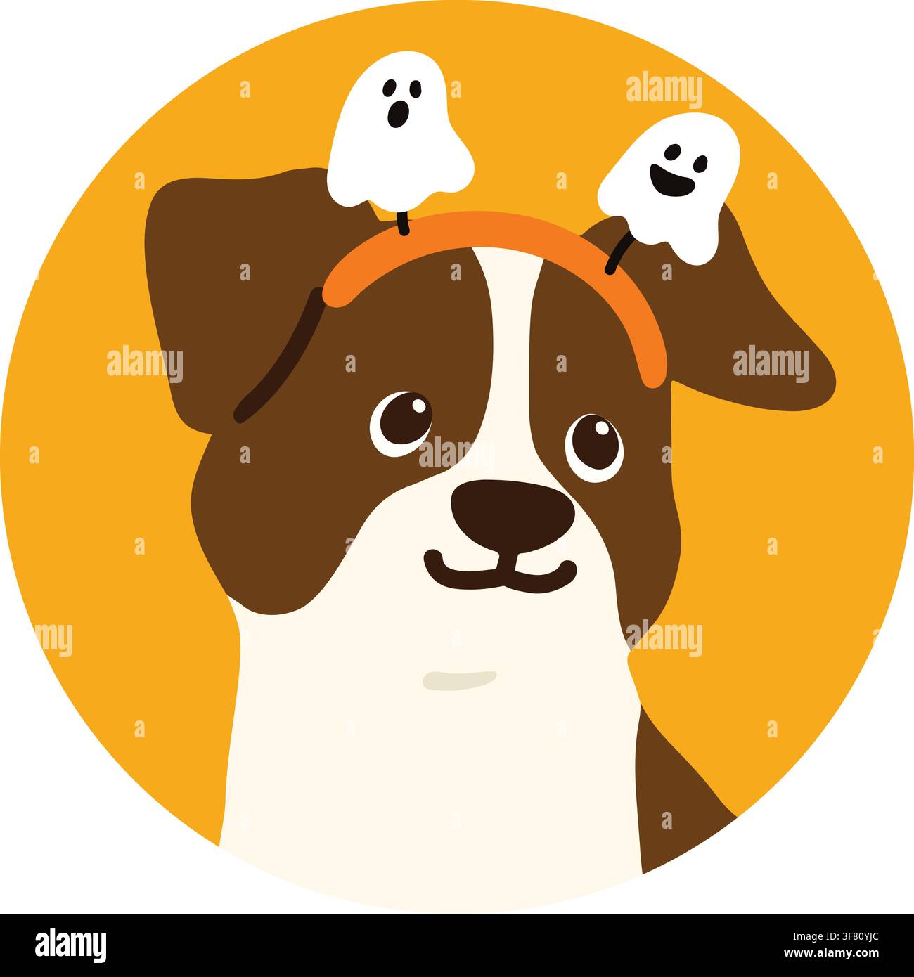 Jack Russell Terrier colorato piatto per Halloween in un'icona circolare Illustrazione Vettoriale